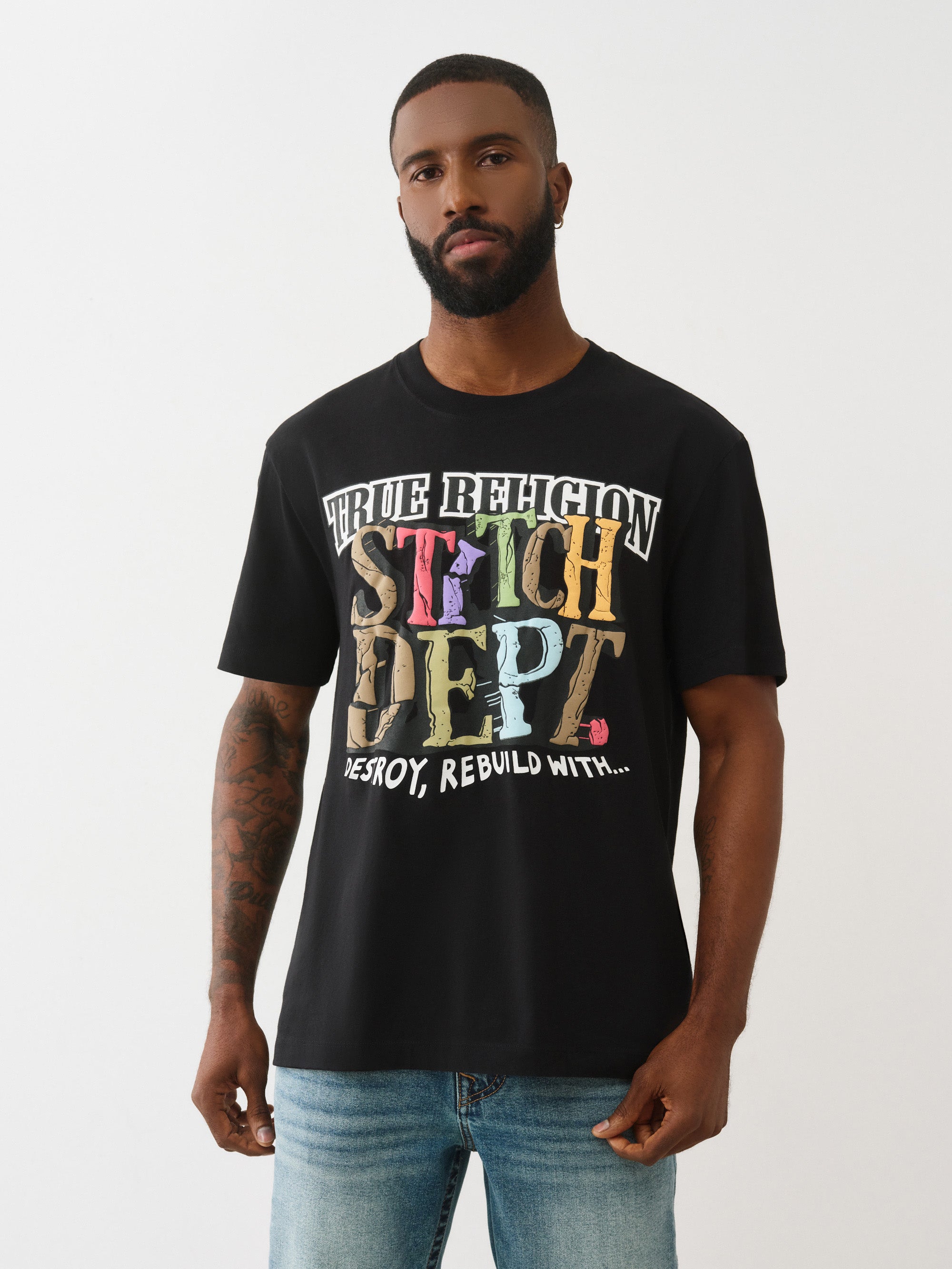 True Religion T-Shirt Ss Build Destroy Rebuild Jet Black