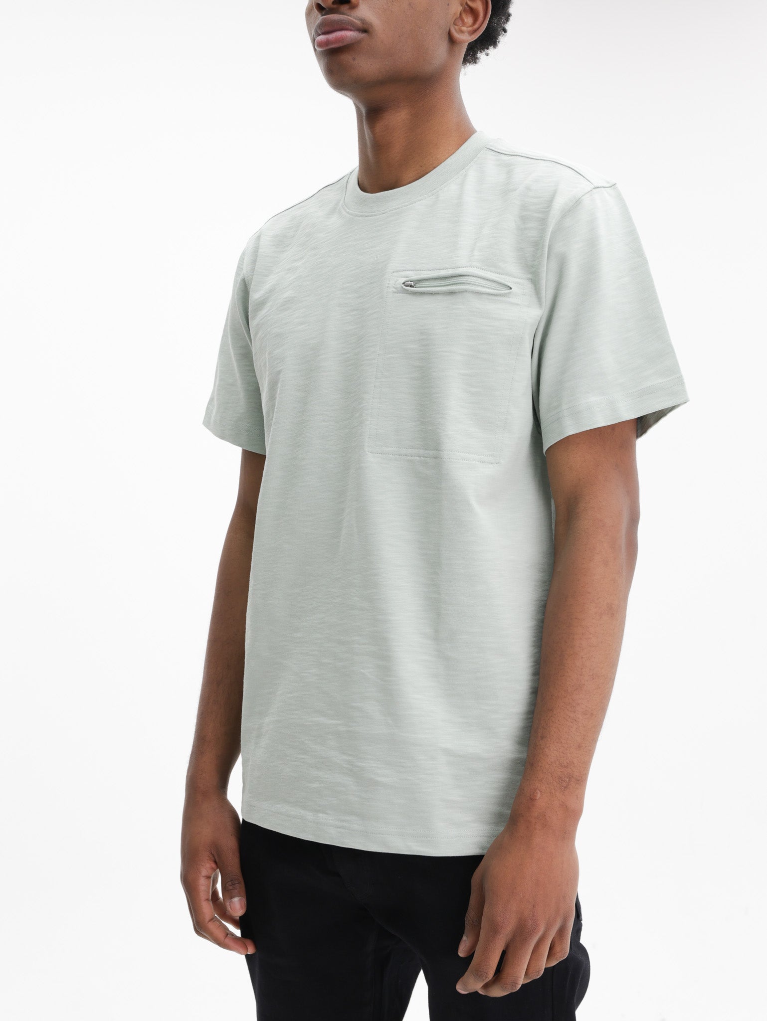 G-Star T-Shirt Distressed Zip Pocket Pale Green