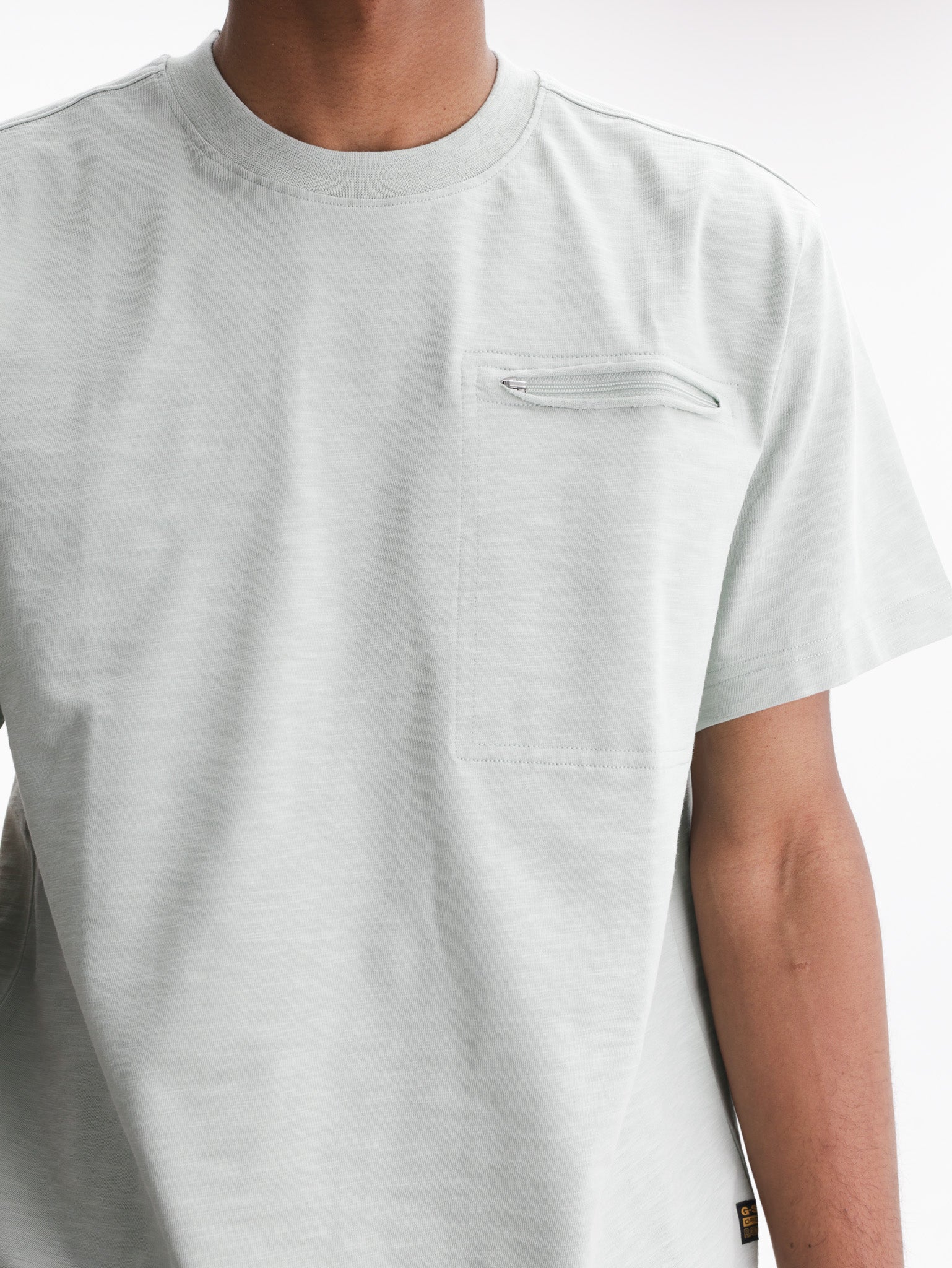 G-Star T-Shirt Distressed Zip Pocket Pale Green