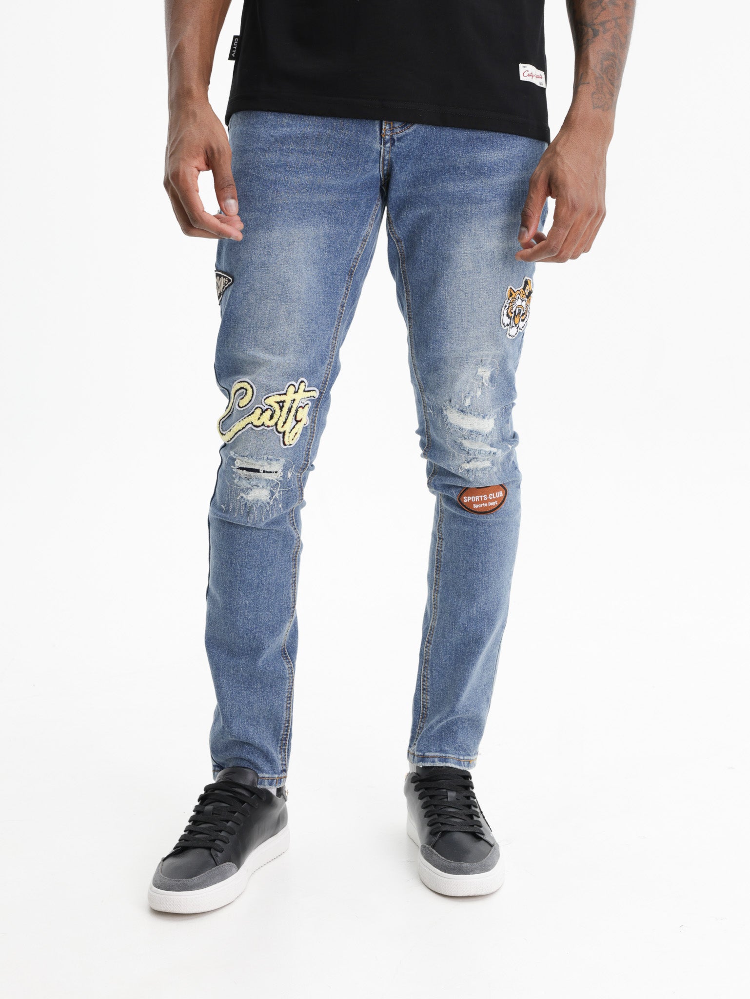 Cutty Jeans Applique Ripped Knee Blue