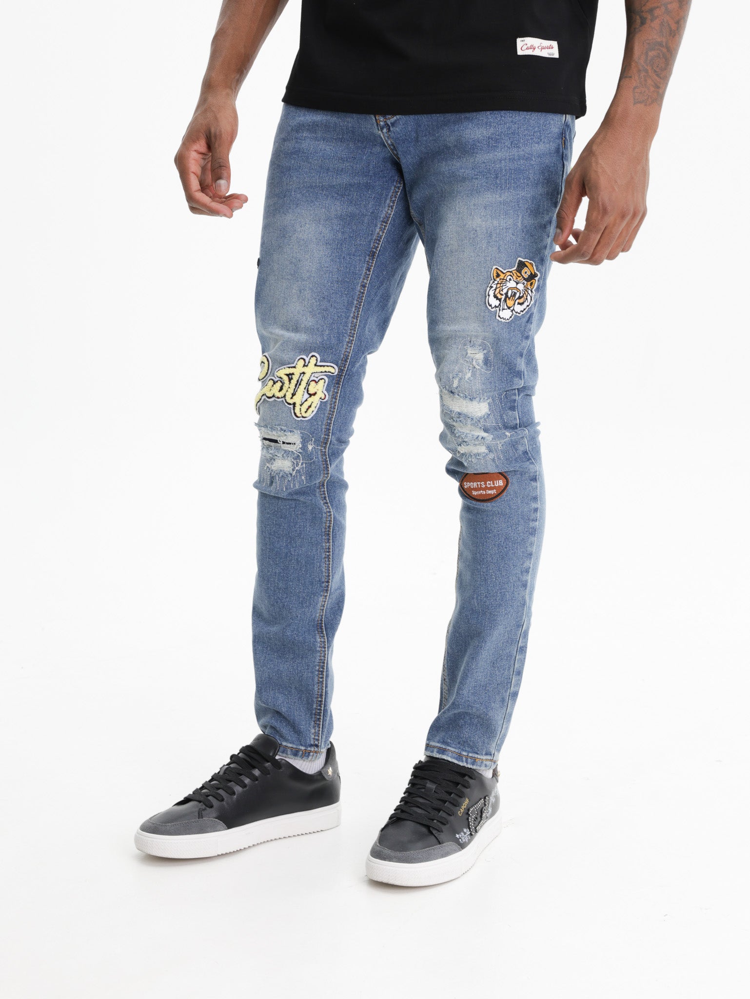 Cutty Jeans Applique Ripped Knee Blue