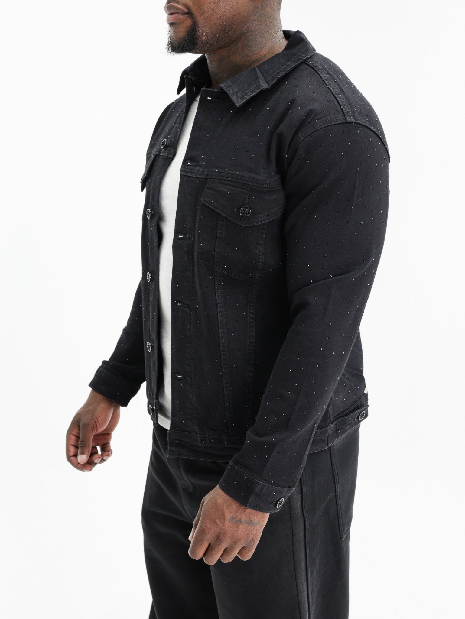 Cutty Denim Jacket Studded Button Down Black