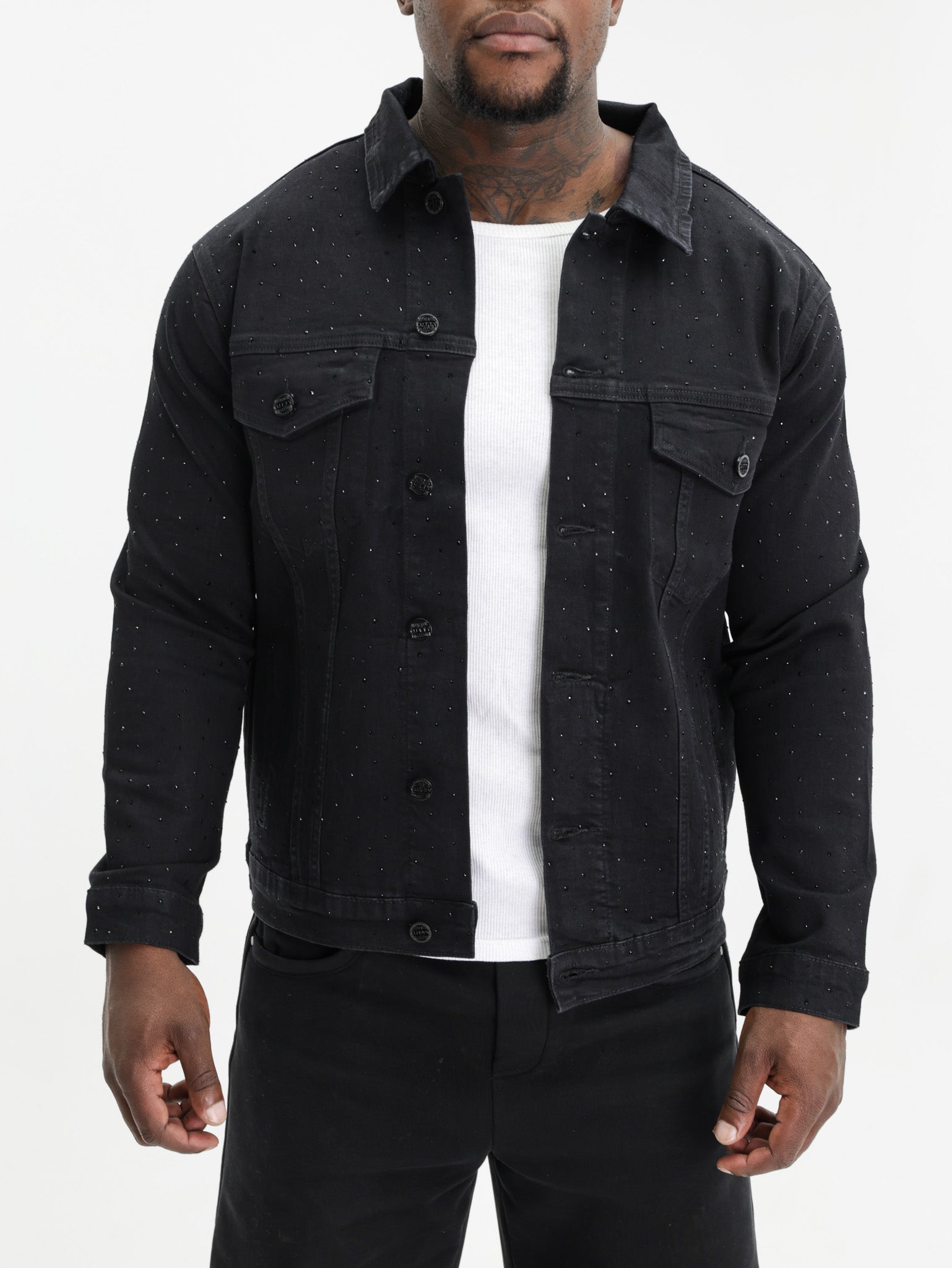Cutty Denim Jacket Studded Button Down Black